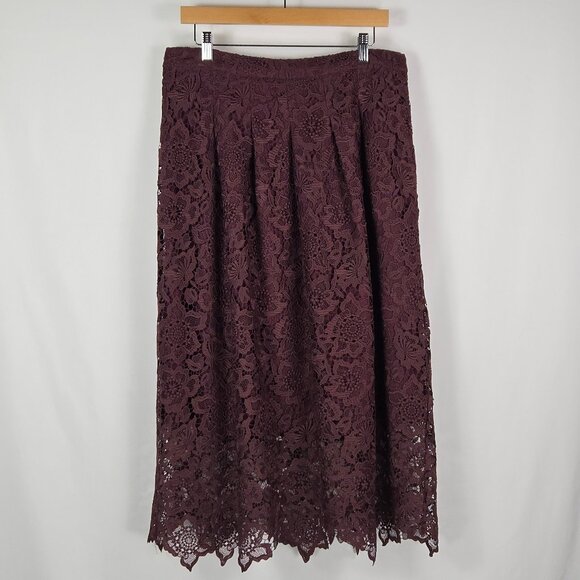 Garnet Hill Dresses & Skirts - Garnet Hill Lace Overlay Skirt Wine Burgundy Romantic Feminine Midi Size 12